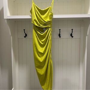 House of Harlow 1960 Yellow-Lime Draped Side-Ruched Dress